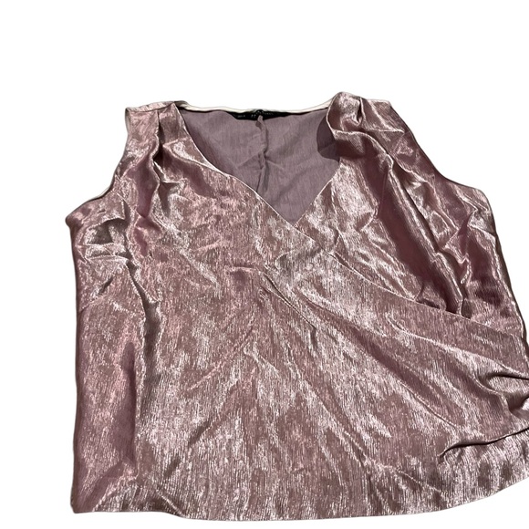 Zara Chrome Top- Zara Sleevelesss Metallic Faux  Wrap a Rose Metallic Vest wrap - Picture 2 of 5